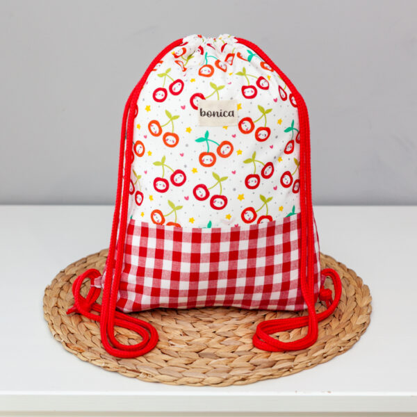 Mochila saco infantil cerezas