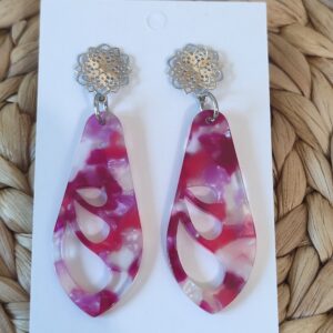 Pendientes Mariposa hechos a mano en resina artesanal rosa y blanco con base de acero inoxidable plateado
