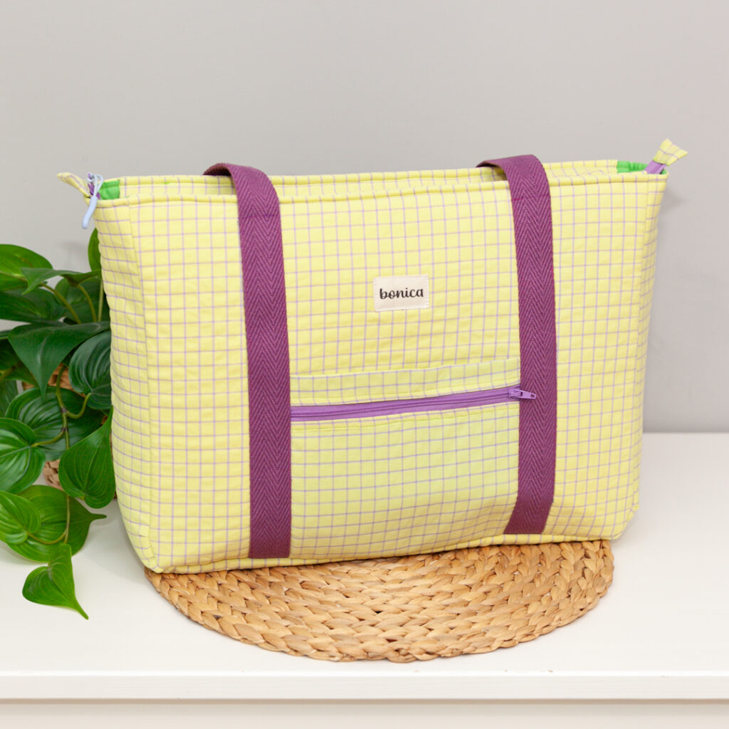 Bolso mediano artesanal Poniente hecho a mano en algodón con diseño mediterráneo y cierre de cremallera