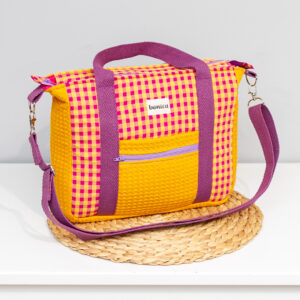 Bolso bandolera artesanal Garbí amarillo y fucsia