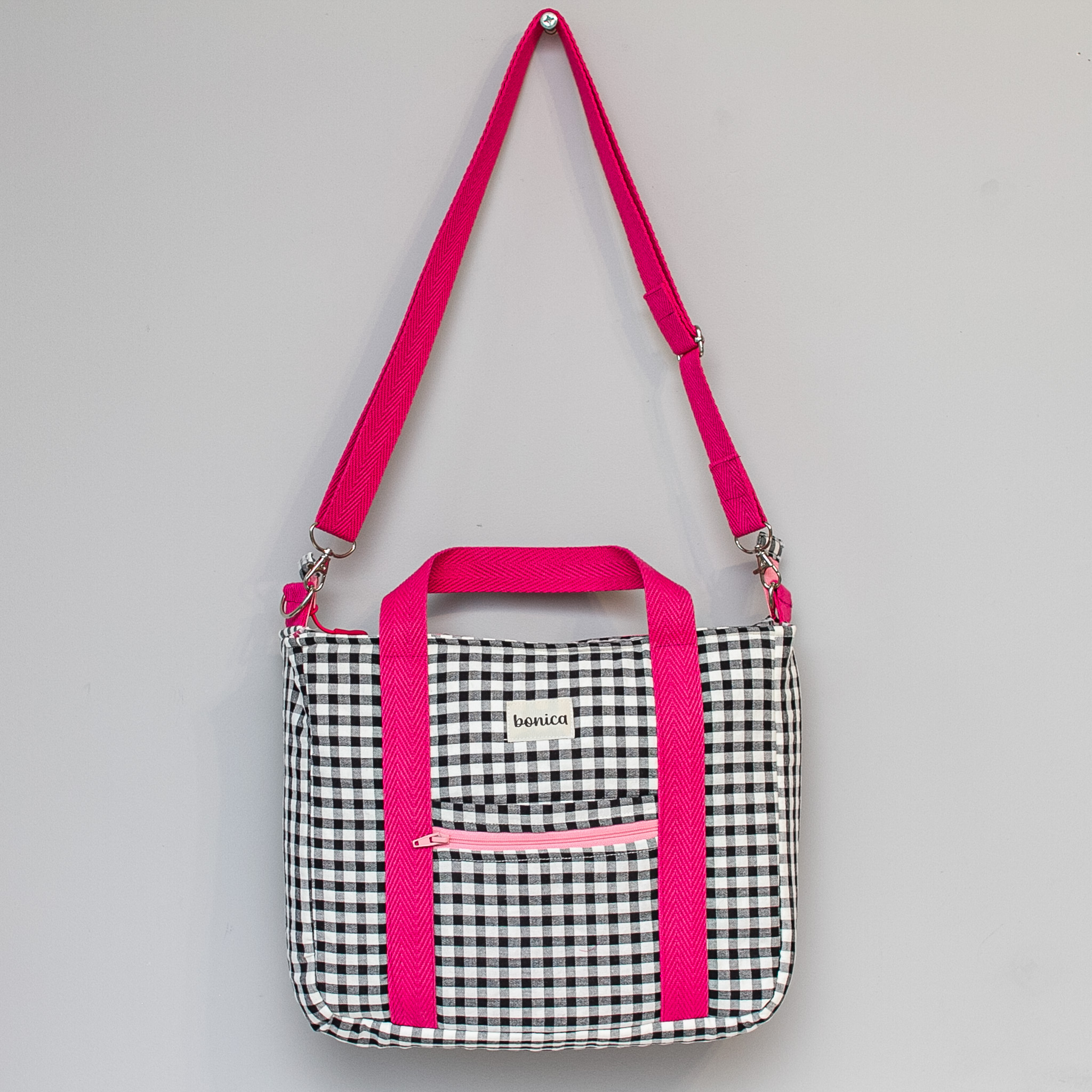 Bolso bandolera Vichy negro-mayorista